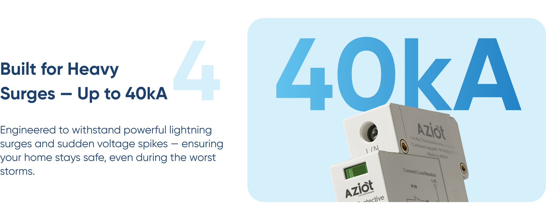 Aziot Single Phase 40kA Surge Protection Device (SPD) – Type 2 Class C Lightning Arrester for Home Panels | Line to Earth | 275V Nominal | IEC 61643-1 Compliant | DIN Rail Mount | Made in India