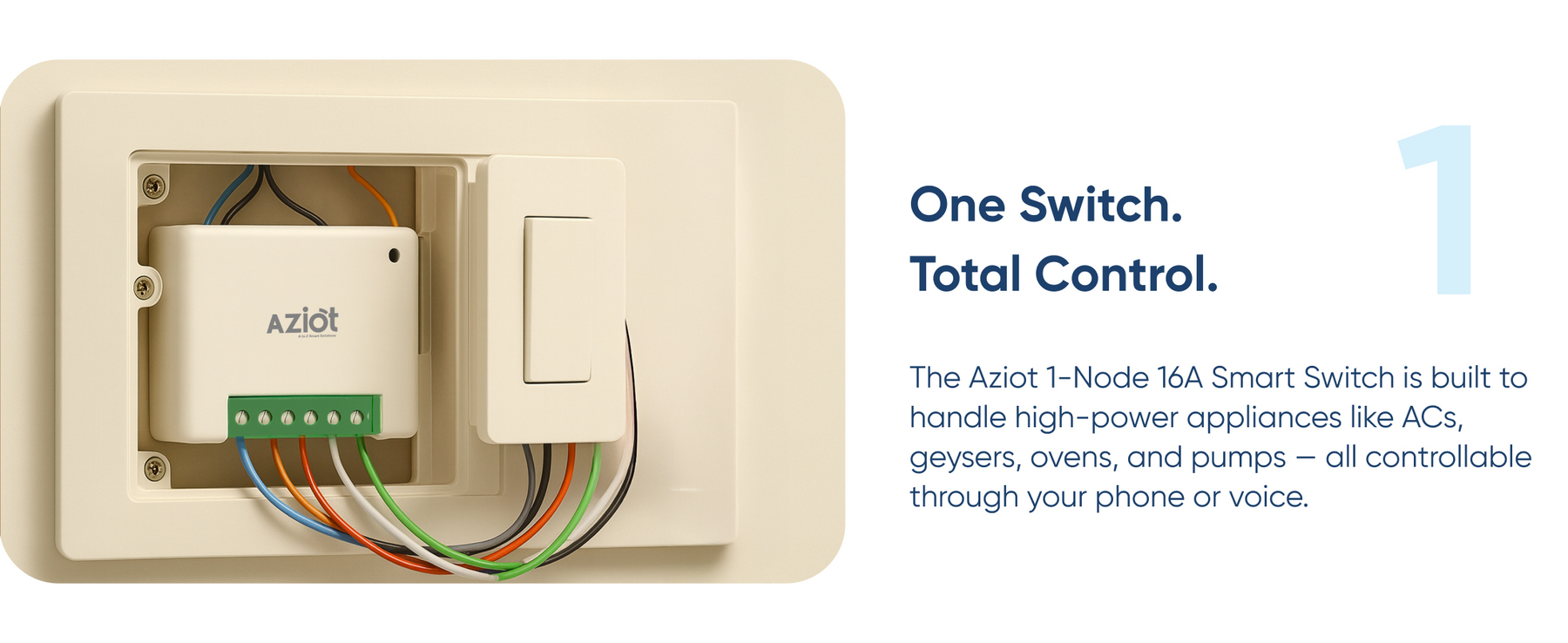 AZIOT 1 Node Smart Switch (16amp)- WiFi/Bluetooth Enabled