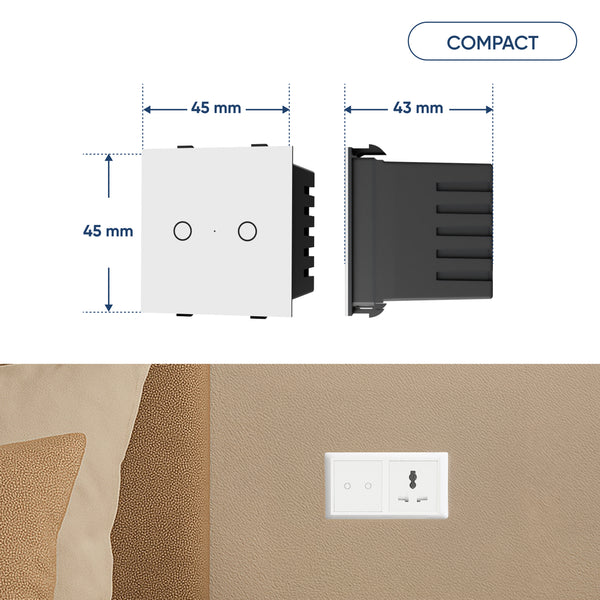 AZIOT SMART MODULAR 2 GANG TOUCH SWITCH (16amp Each)- WiFi/Bluetooth