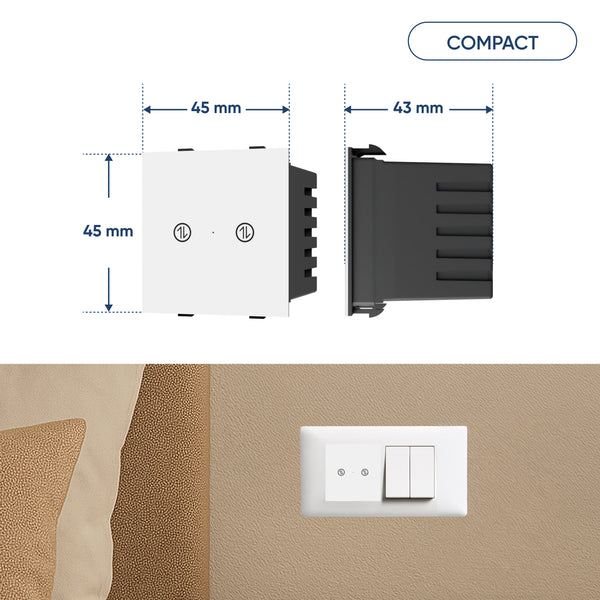 AZIOT Smart Modular 2 Way Gang Touch Switch (16 Amps each)- WiFi/Bluetooth