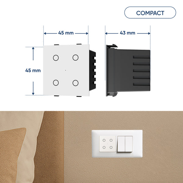 AZIOT SMART MODULAR 4 GANG TOUCH SWITCH (6 amps each)- WiFi/Bluetooth