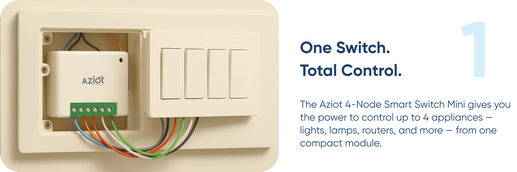 AZIOT 4 Node Smart Switch Mini (2 Module Size)- Wifi/Bluetooth Enabled