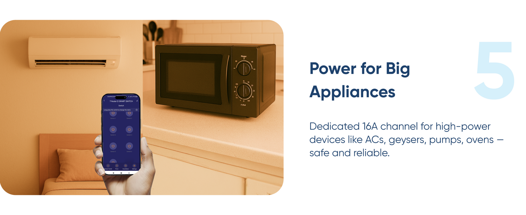 AZIOT 7 Node IO Smart Switch | 6 Normal Loads + 1 x 16A Heavy Load | WiFi + Bluetooth | Dual Power Input (Inverter & Raw) | Timer Function | Voice Control with Alexa & Google | Made in India