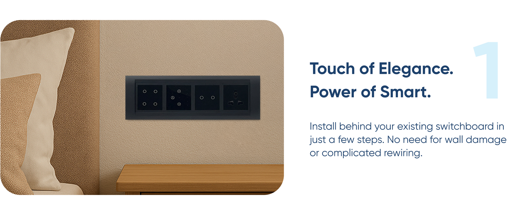 Aziot 8 Module Switch Board Plate | Smart 4 Touch, 2 Touch SW, Fan Touch & Socket