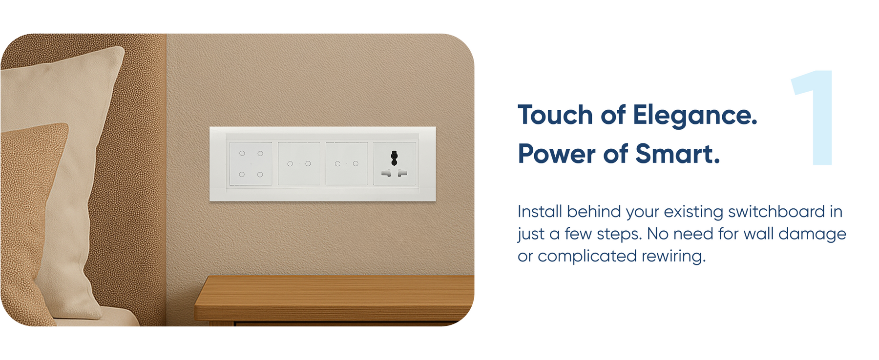 Aziot 8 Module Switch Board Plate | Smart 4 Touch, Two 2 Touch SW & 1 Socket
