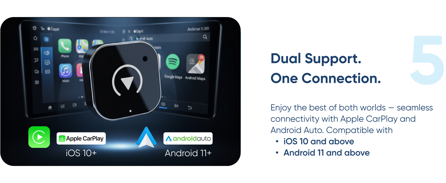 AZIOT Elevate 2-in-1 Wireless Car Adapter, Convert Wired Android Auto & Apple CarPlay to Wireless, Plug & Play Bluetooth Receiver, LagFree, OTA Updates, USB-A & USB-C