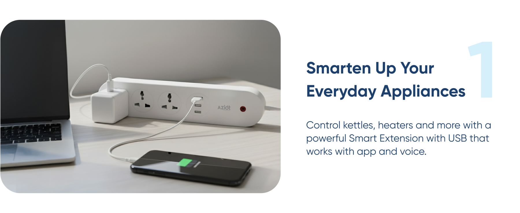 AZIOT 3 Socket + USB Smart Extension - Wifi/Bluetooth Enabled