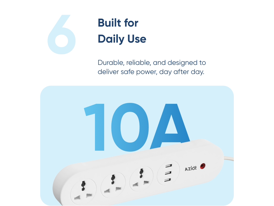 AZIOT 3 Socket + USB Smart Extension - Wifi/Bluetooth Enabled