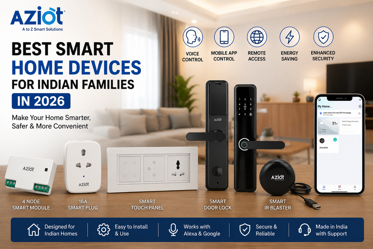 Modern Indian smart home with smart switches lighting locks and automation devices by AZIOT