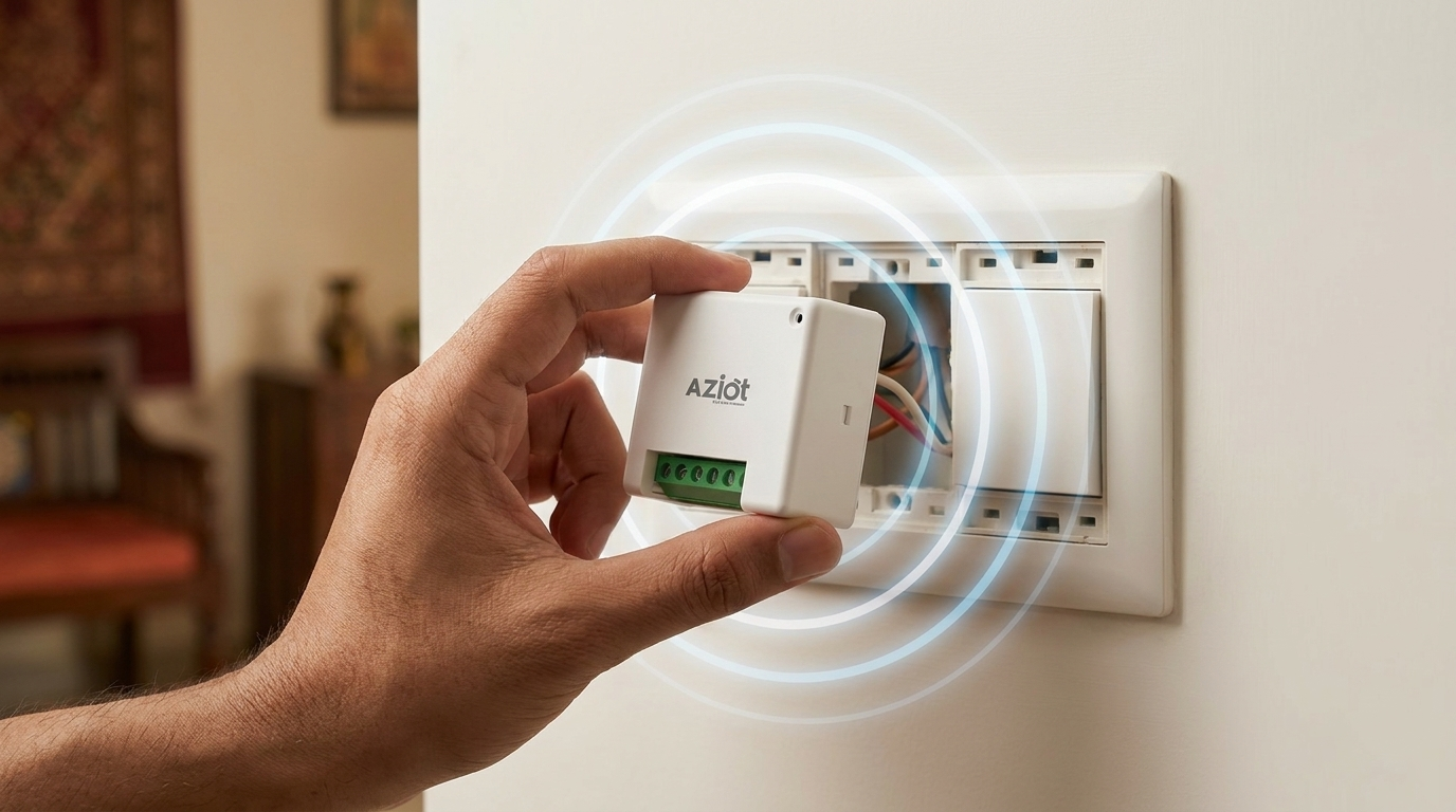 AZIOT retrofit WiFi and Bluetooth smart switch module for Indian homes