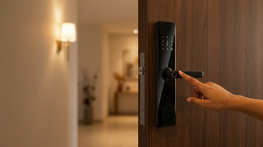 AZIOT Essence digital smart door lock on a home entrance door in India