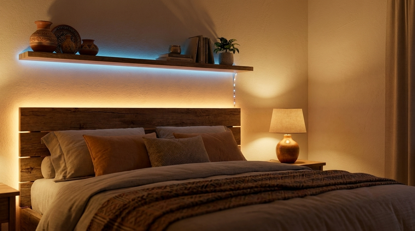 AZIOT RGB strip lighting creating a restful smart bedroom in India