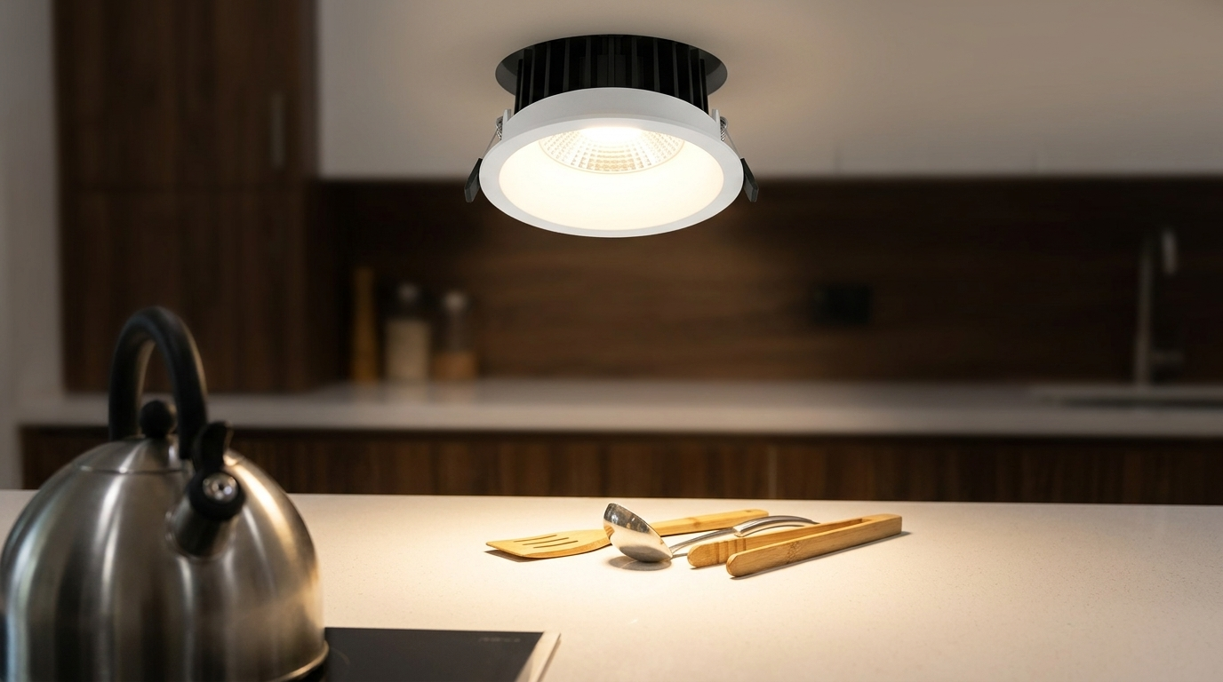 AZIOT smart COB light providing task lighting in a modern Indian kitchen