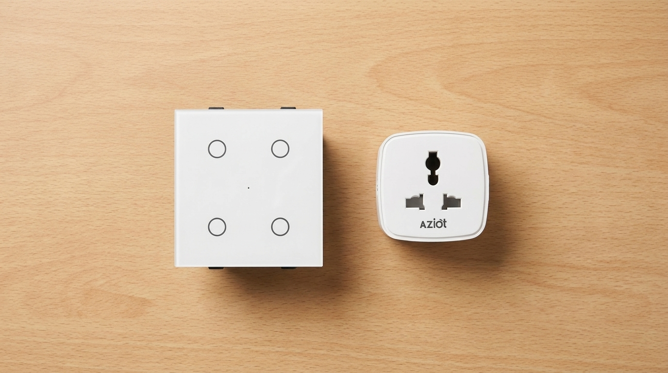 AZIOT smart touch switch and smart plug arranged neatly — a correct smart home setup