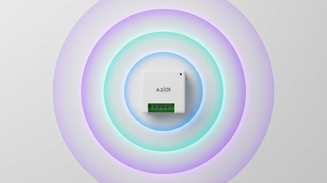 AZIOT smart switch module with wireless signal rings representing WiFi, Bluetooth and Zigbee