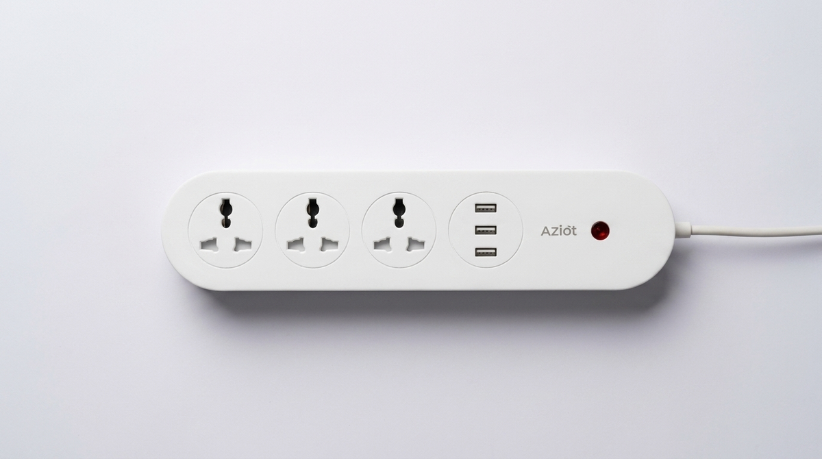 AZIOT 3 socket USB smart extension board flat lay comparison