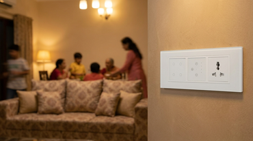 AZIOT 6 module all-touch smart switch board in a joint family living room