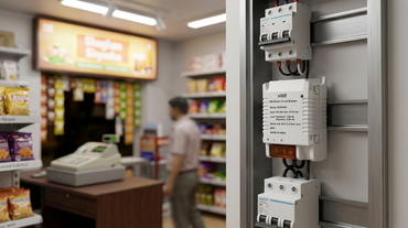 AZIOT 30A smart circuit breaker in a small Indian shop distribution board