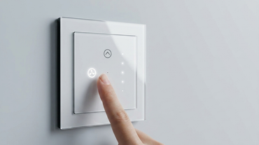 AZIOT modular fan regulator touch switch with a fingertip touching the glass