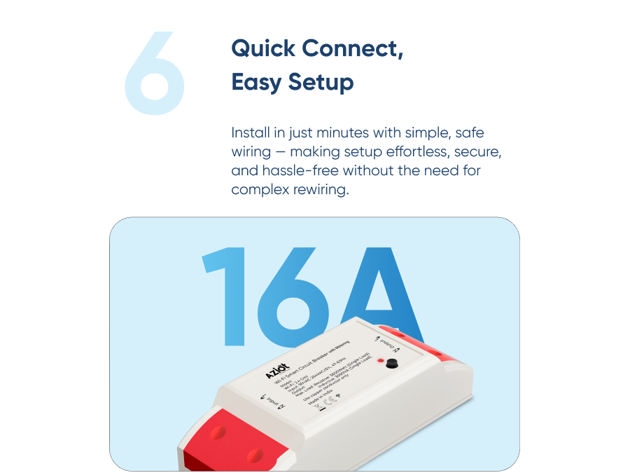 Aziot WiFi + BLE Smart Circuit Breaker with Energy Metering - 16Amp