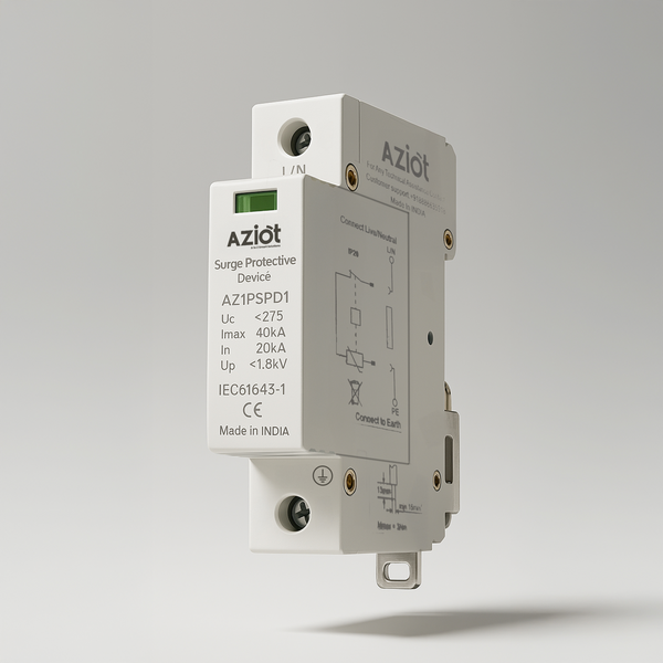 Aziot Single Phase 40kA Surge Protection Device (SPD) – Type 2 Class C Lightning Arrester for Home Panels | Line to Earth | 275V Nominal | IEC 61643-1 Compliant | DIN Rail Mount | Made in India