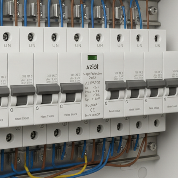 Aziot Single Phase 40kA Surge Protection Device (SPD) – Type 2 Class C Lightning Arrester for Home Panels | Line to Earth | 275V Nominal | IEC 61643-1 Compliant | DIN Rail Mount | Made in India