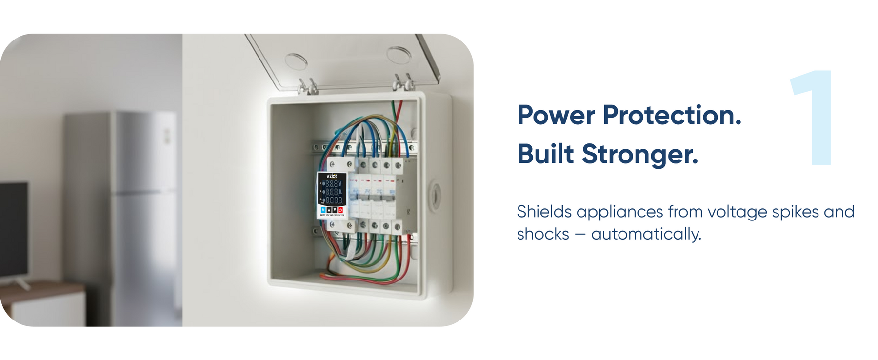 Aziot Adjustable Voltage & Current Protector | Single-Phase 230V | Voltage, Current and Power Display | 63A | Auto Reset & Delay Settings