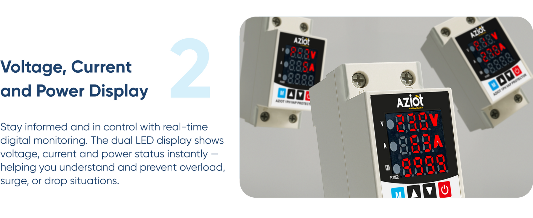 Aziot Adjustable Voltage & Current Protector | Single-Phase 230V | Voltage, Current and Power Display | 63A | Auto Reset & Delay Settings
