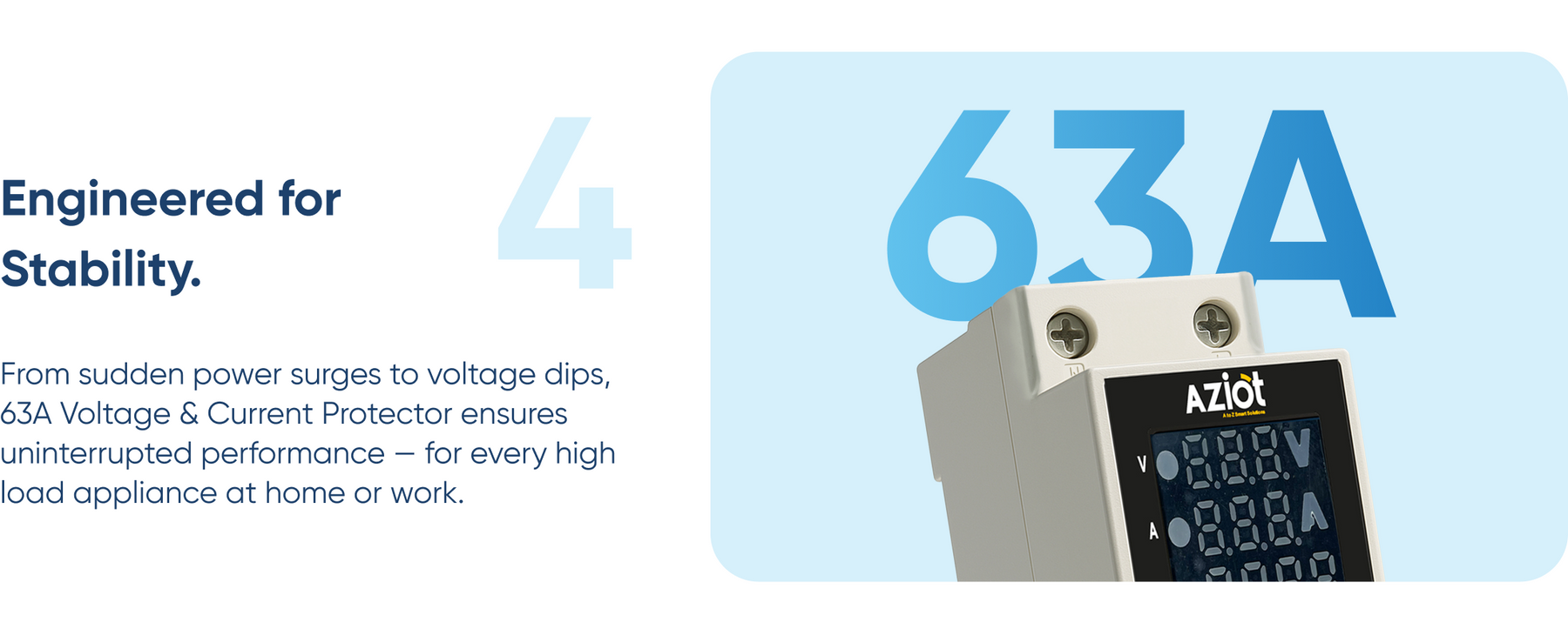 Aziot Adjustable Voltage & Current Protector | Single-Phase 230V | Voltage, Current and Power Display | 63A | Auto Reset & Delay Settings