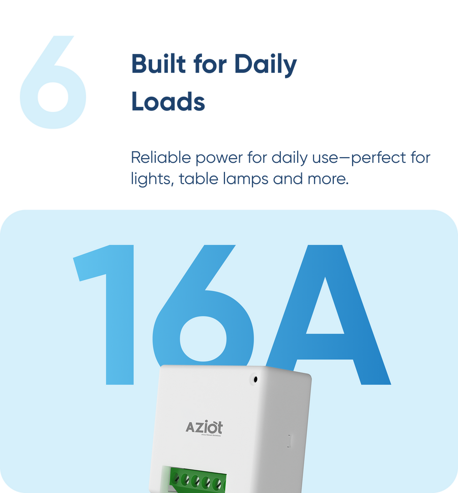 AZIOT 1 Node Smart Switch (16amp)- WiFi/Bluetooth Enabled