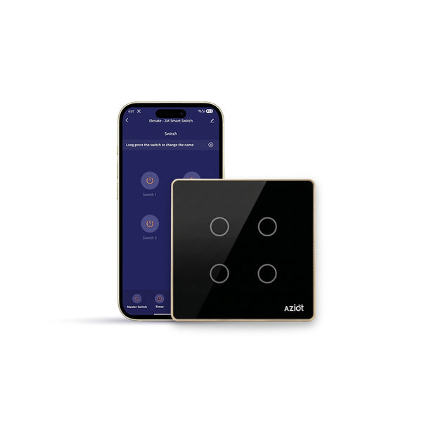 AZIOT Smart Premium Toughened Glass Touch Switch Panel | Elevate 2 Module 4 Switch | WiFi + BLE | No Hub Required | Works with Alexa, Google Assistant & Siri