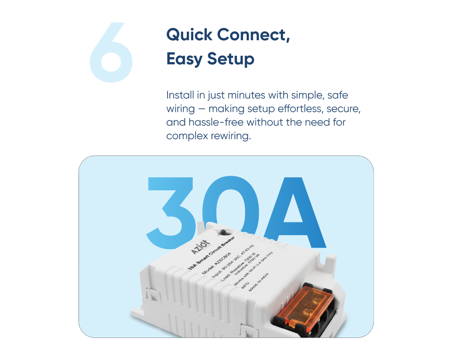 30Amp with Energy Monitoring WiFi + BLE Smart Circuit Breaker – Mobile App Control, Alexa & Google Assistant Compatible, Easy Installation, Made in India