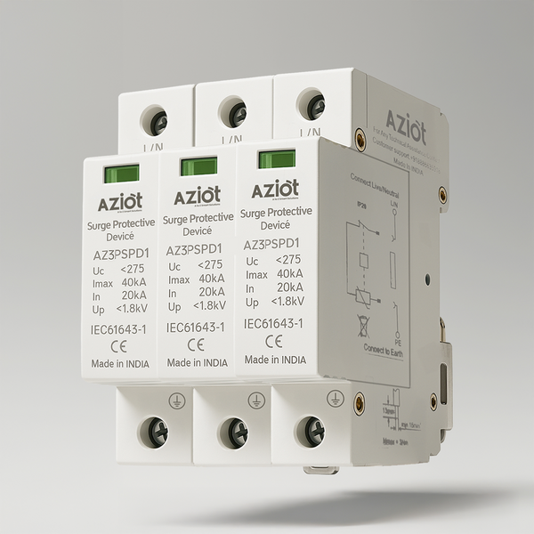Aziot 3-Phase 40kA Surge Protection Device (SPD) – Type 2 Class C Lightning Arrester for AC Panels | Line to Earth | 275V Nominal | IEC 61643-1 Compliant | DIN Rail Mount | Made in India