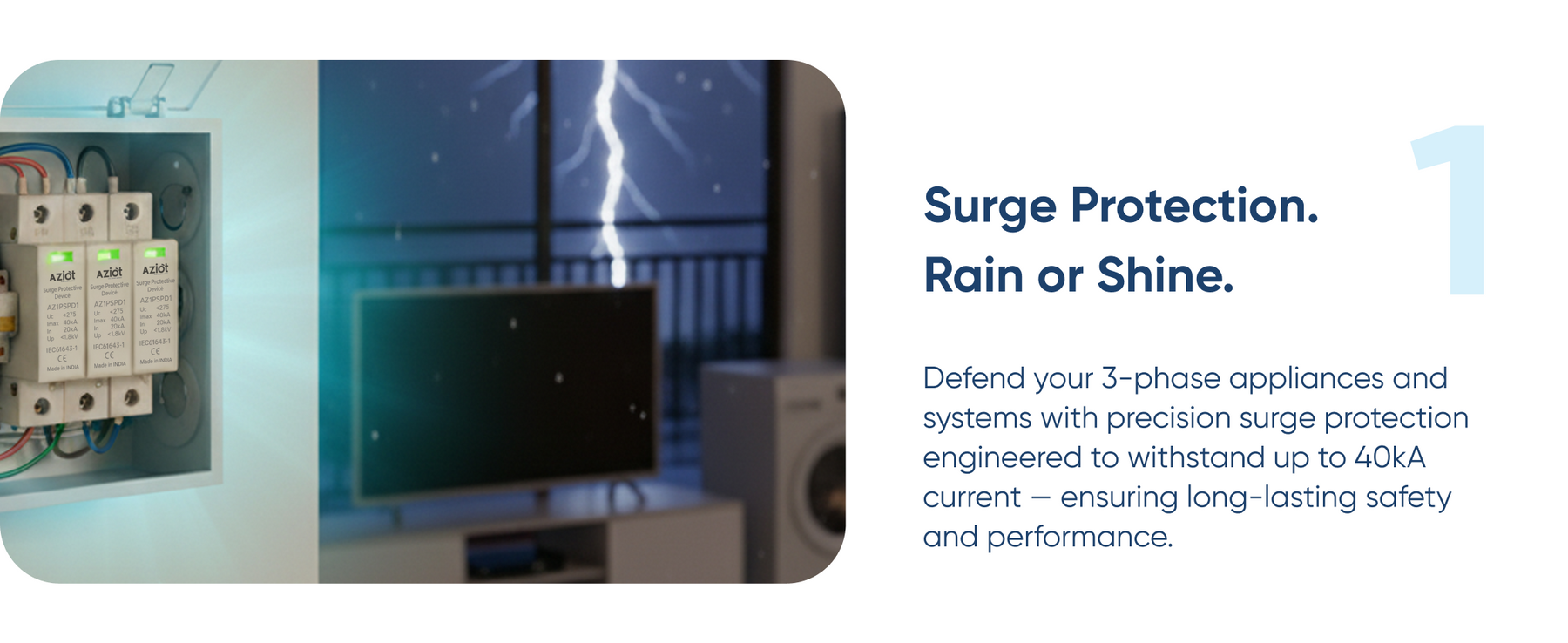 Aziot 3-Phase 40kA Surge Protection Device (SPD) – Type 2 Class C Lightning Arrester for AC Panels | Line to Earth | 275V Nominal | IEC 61643-1 Compliant | DIN Rail Mount | Made in India