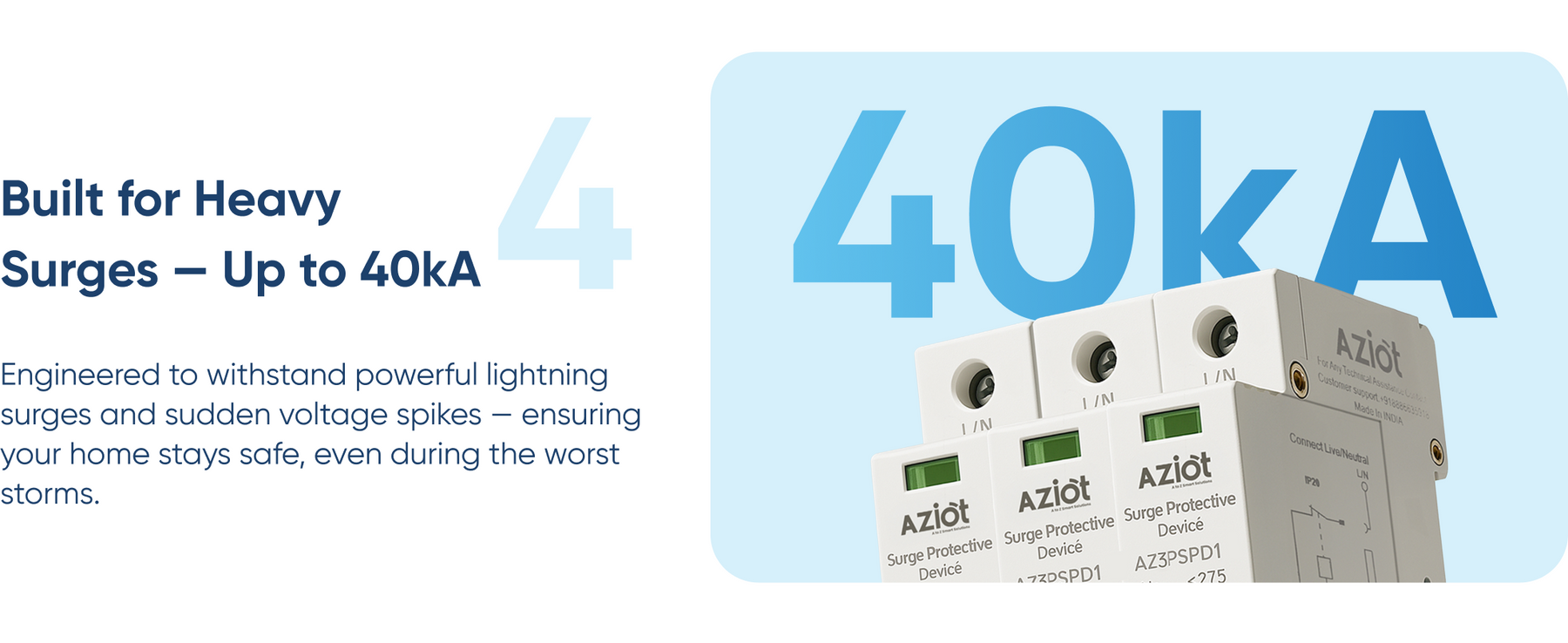 Aziot 3-Phase 40kA Surge Protection Device (SPD) – Type 2 Class C Lightning Arrester for AC Panels | Line to Earth | 275V Nominal | IEC 61643-1 Compliant | DIN Rail Mount | Made in India