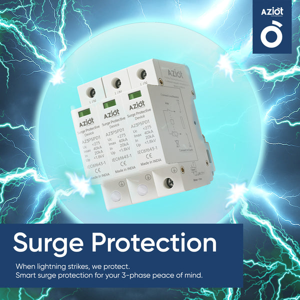 Aziot 3-Phase 40kA Surge Protection Device (SPD) – Type 2 Class C Lightning Arrester for AC Panels | Line to Earth | 275V Nominal | IEC 61643-1 Compliant | DIN Rail Mount | Made in India