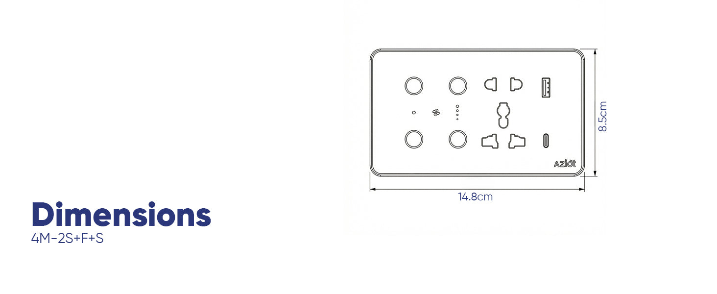 AZIOT Smart Premium Toughened Glass Touch Switch Panel | Elevate 4 Module (2 Switch + Fan + Socket) | WiFi + BLE | No Hub Required | Works with Alexa, Google Assistant & Siri | Black
