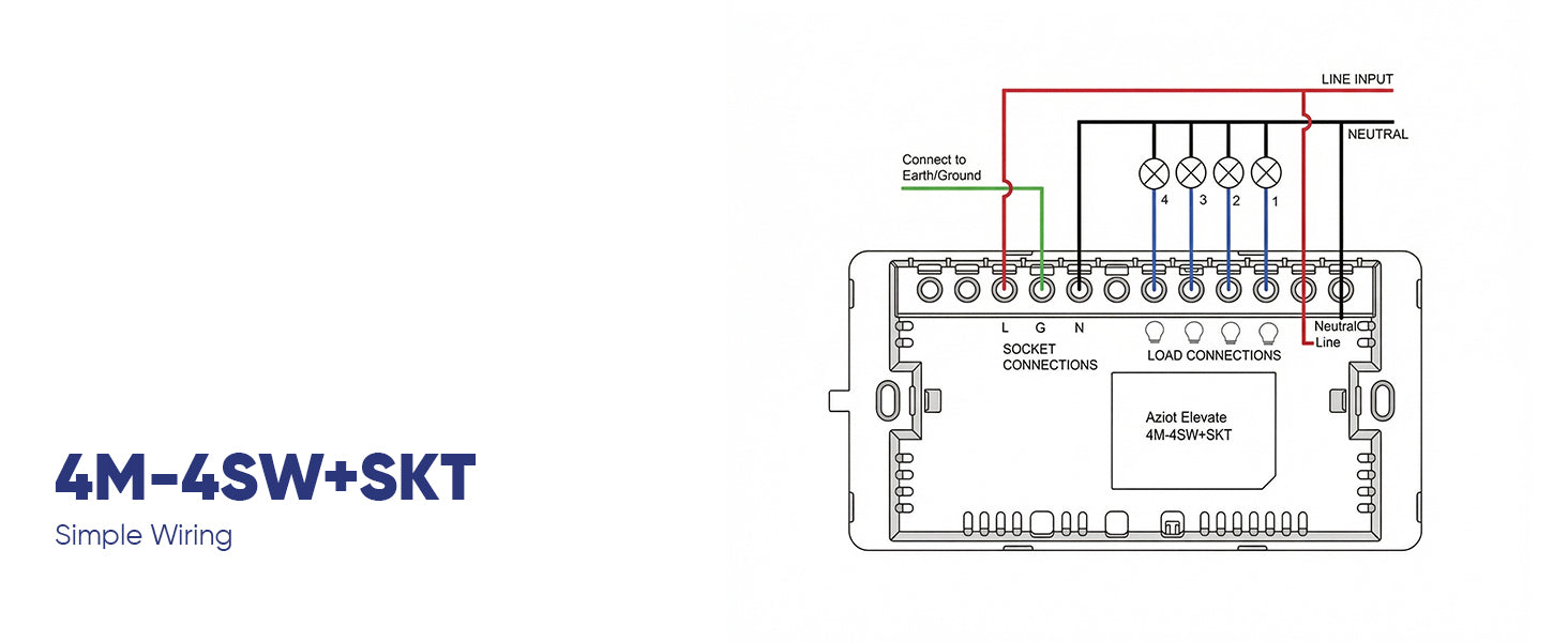 AZIOT Smart Premium Toughened Glass Touch Switch Panel | Elevate 4 Module (4 Switch + Socket) | WiFi + BLE | No Hub Required | Works with Alexa, Google Assistant & Siri