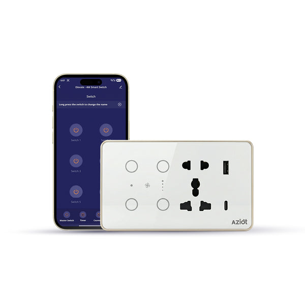 AZIOT Smart Premium Toughened Glass Touch Switch Panel | Elevate 4 Module (2 Switch + Fan + Socket) | WiFi + BLE | No Hub Required | Works with Alexa, Google Assistant & Siri | Black