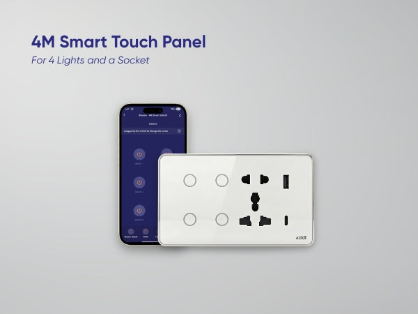 AZIOT Smart Premium Toughened Glass Touch Switch Panel | Elevate 4 Module (4 Switch + Socket) | WiFi + BLE | No Hub Required | Works with Alexa, Google Assistant & Siri