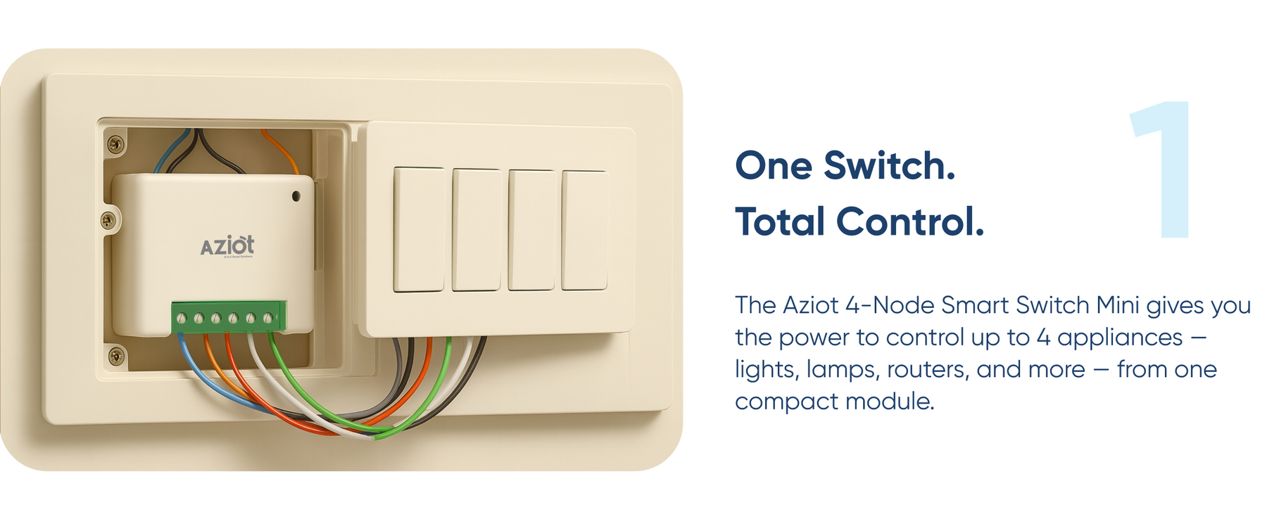AZIOT 4 Node Smart Switch Mini (2 Module Size)- Wifi/Bluetooth Enabled