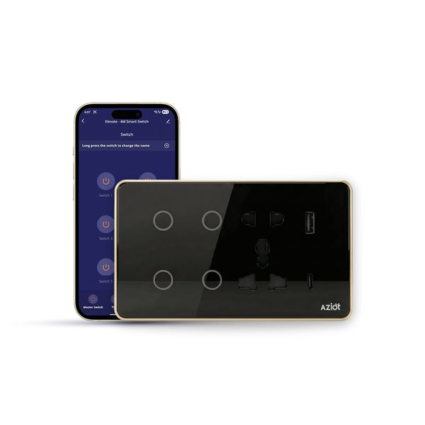 AZIOT Smart Premium Toughened Glass Touch Switch Panel | Elevate 4 Module (4 Switch + Socket) | WiFi + BLE | No Hub Required | Works with Alexa, Google Assistant & Siri