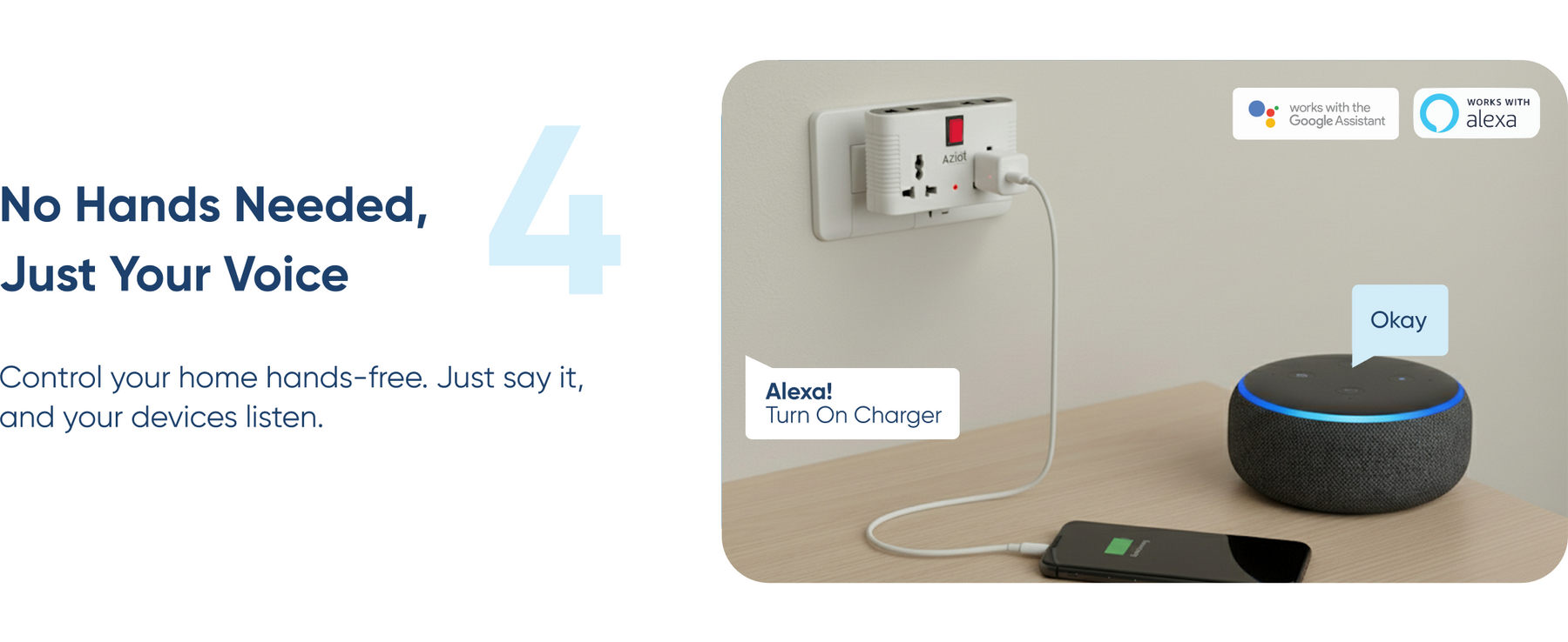 Aziot (6 amps) 4 Way Smart Multi-Plug Adaptor (WiFi+BLE)