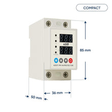 AZIOT Automatic Over & Under Voltage Protector 40A | Adjustable Voltage & Reconnect Delay Settings | LED Display | Single Phase 230V | Auto Recovery Protection | DIN Rail Mounted for Home & Office