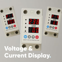 AZIOT Automatic Over & Under Voltage Protector 40A | Adjustable Voltage & Reconnect Delay Settings | LED Display | Single Phase 230V | Auto Recovery Protection | DIN Rail Mounted for Home & Office