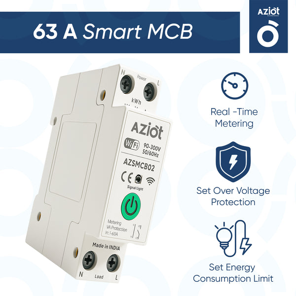 AZIOT 1P 63A WiFi Smart Circuit Breaker with Power Monitoring, Remote & Voice Control | Over/Undervoltage & Overcurrent Protection | Works with EV Chargers, Heaters, Pumps | SmartLife App