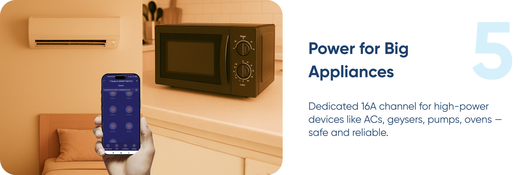 AZIOT 7 Node IO Smart Switch | 6 Normal Loads + 1 x 16A Heavy Load | WiFi + Bluetooth | Dual Power Input (Inverter & Raw) | Timer Function | Voice Control with Alexa & Google | Made in India