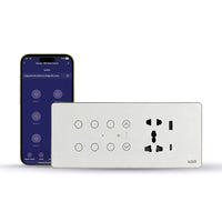 AZIOT Smart Premium Toughened Glass Touch Switch Panel | Elevate 8 Module (6 Switch + Fan + Socket) | WiFi + BLE | No Hub Required | Works with Alexa, Google Assistant & Siri