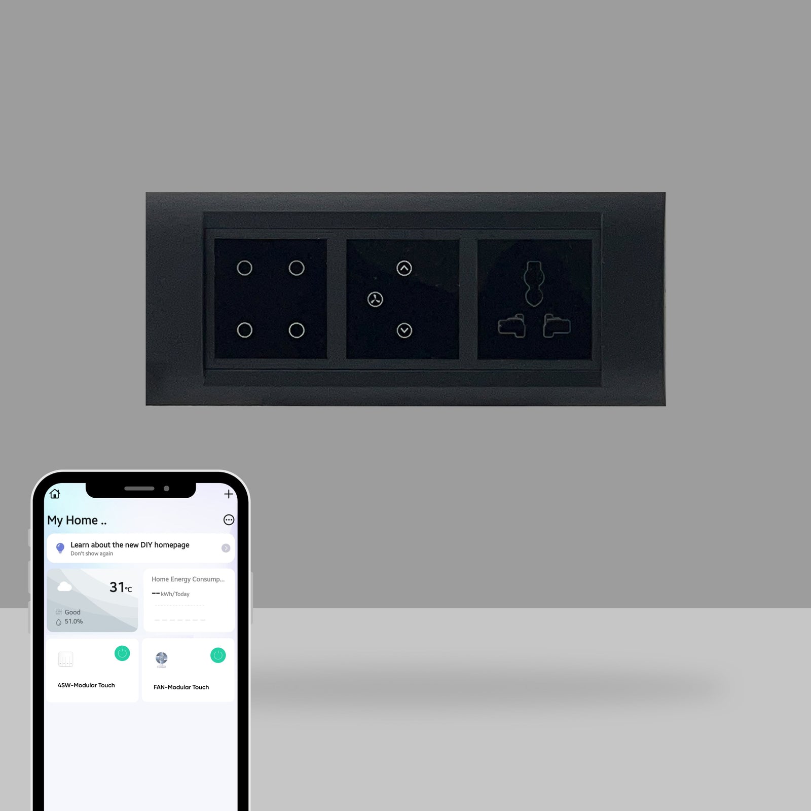 AZIOT 6 Module Smart Switch Board Plate - Black