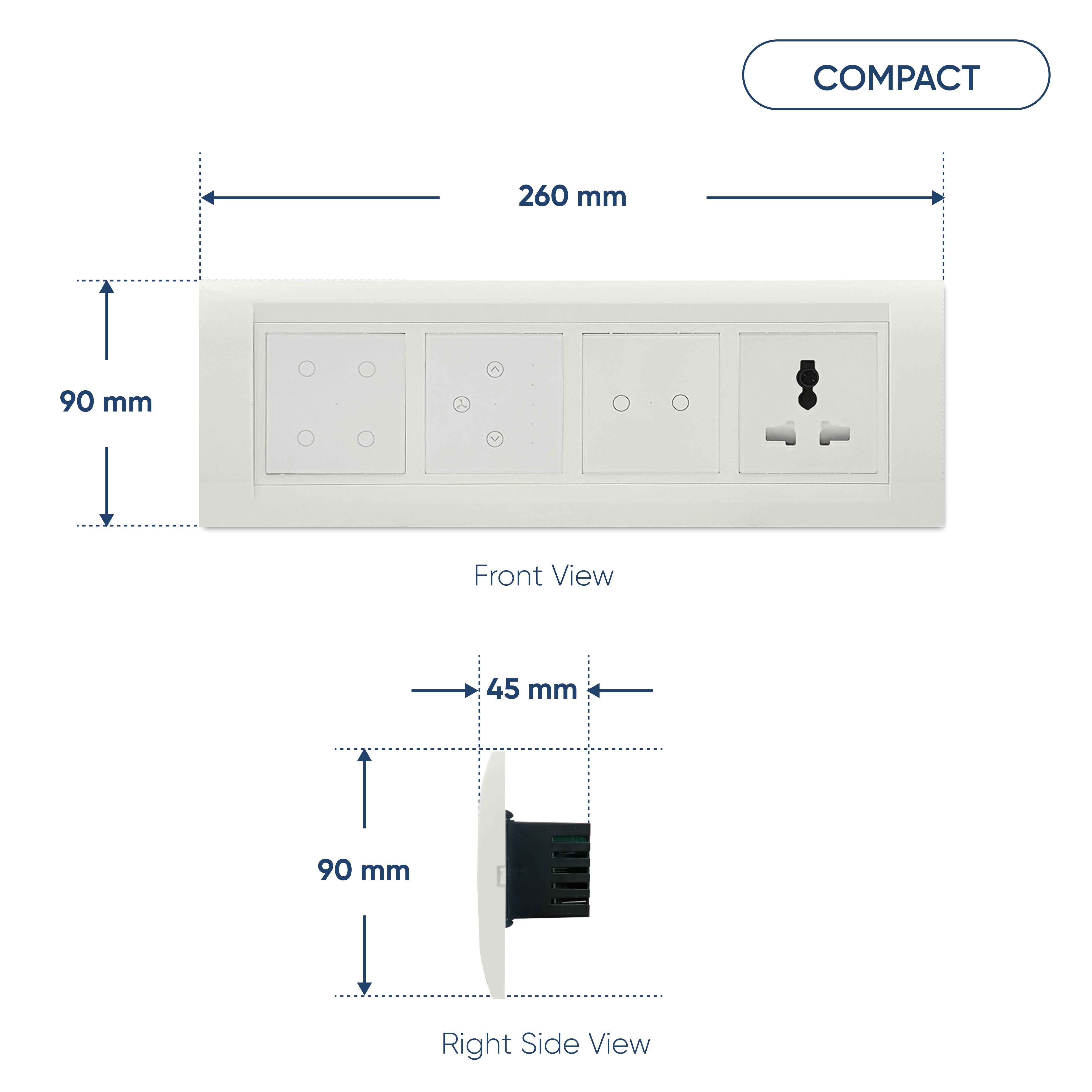 Aziot 8 Module Switch Board Plate | Smart 4 Touch, 2 Touch SW, Fan Tou